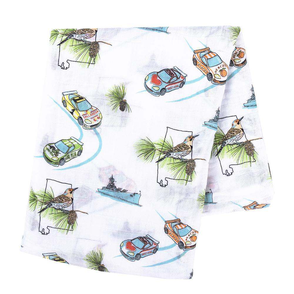 Gift Set: Alabama Baby Muslin Swaddle Blanket and Burp Cloth/Bib Combo print and pattern detail