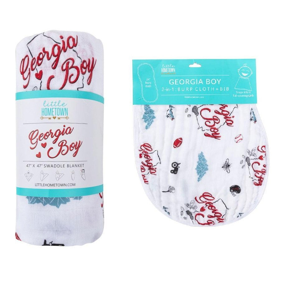 Gift Set: Georgia Boy Muslin Swaddle Blanket and Burp Cloth/Bib Combo Soft Breathable Bamboo Cotton