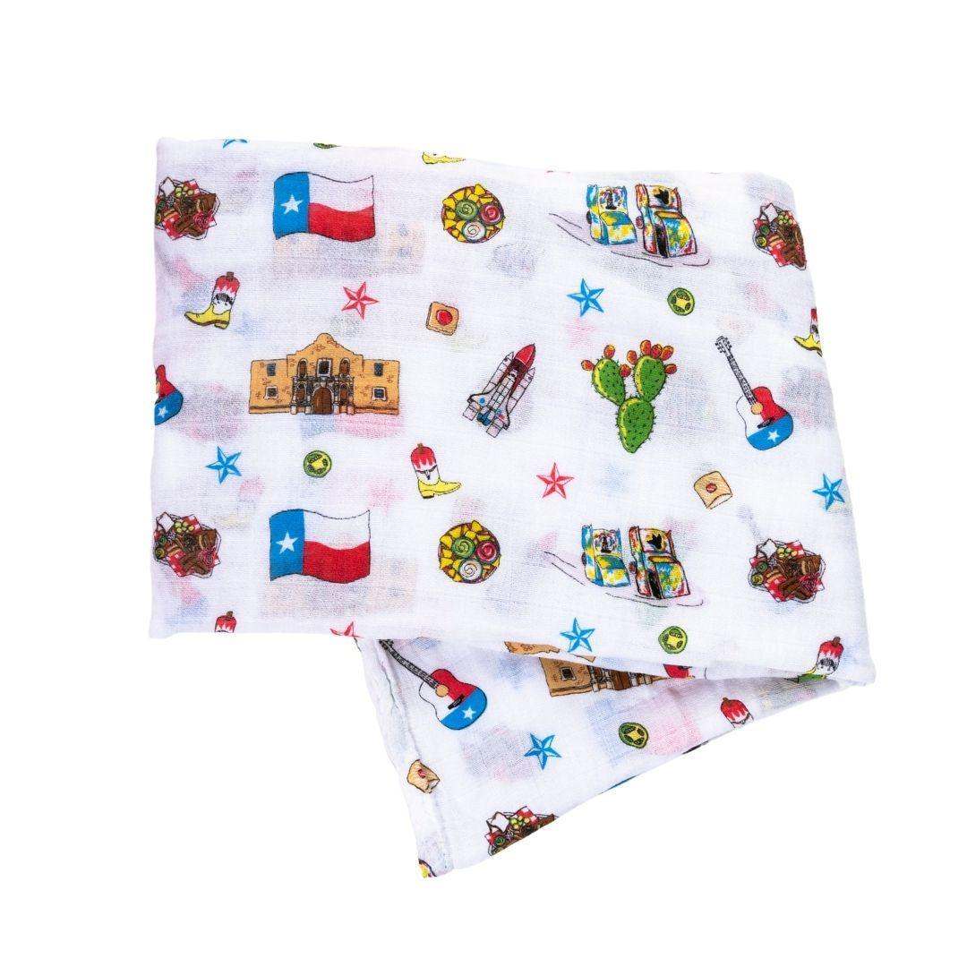 Gift Set: Texas Baby Unisex Muslin Swaddle Blanket and Burp Cloth/Bib Combo detail view