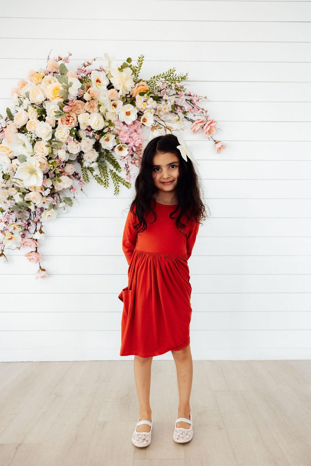 Pumpkin Spice 3/4 Sleeve Pocket Twirl Dress