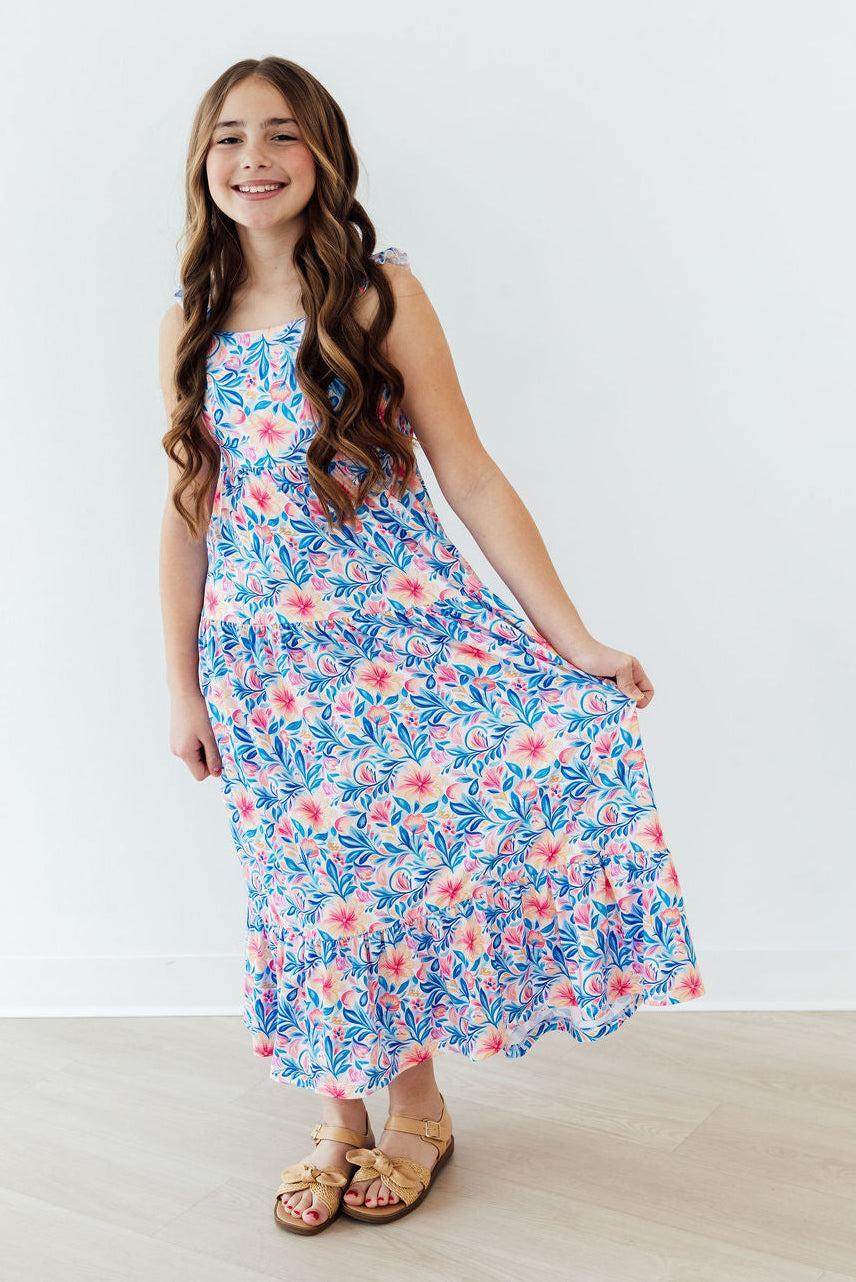 Watercolor Floral Ruffle Maxi Dress