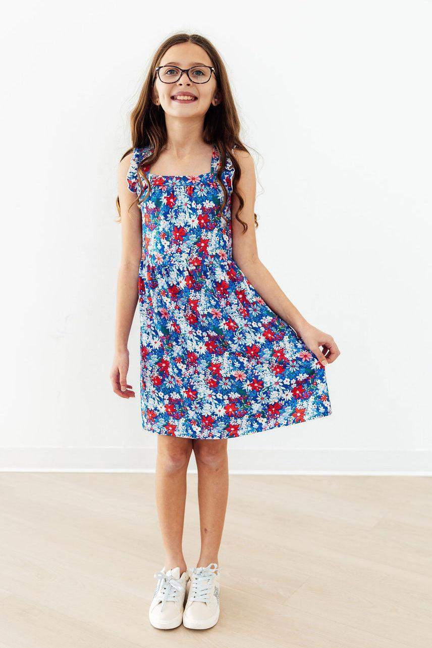 Freedom Flowers Ruffle Cross Back Dress