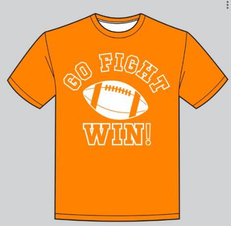 Orange Boy Go Fight Win shirt with football graphic and bold text design
