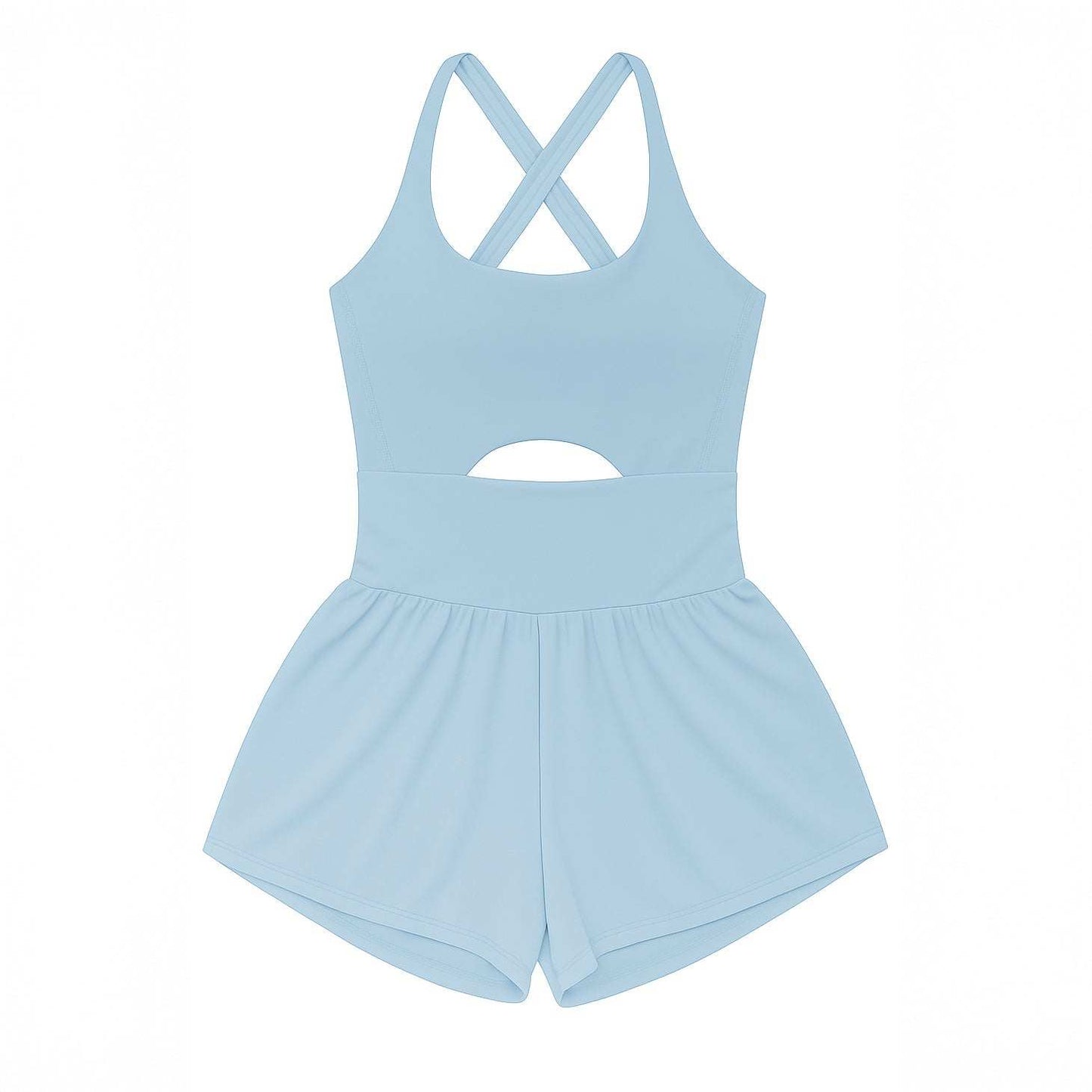 Girls blue Haddie romper, back view
