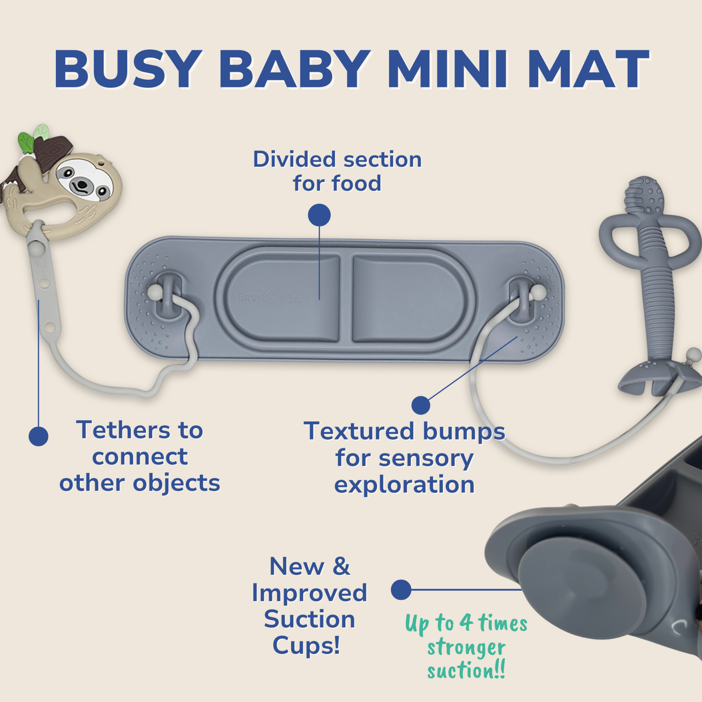 Busy Baby Mini Mat with Toy Straps PEWTER