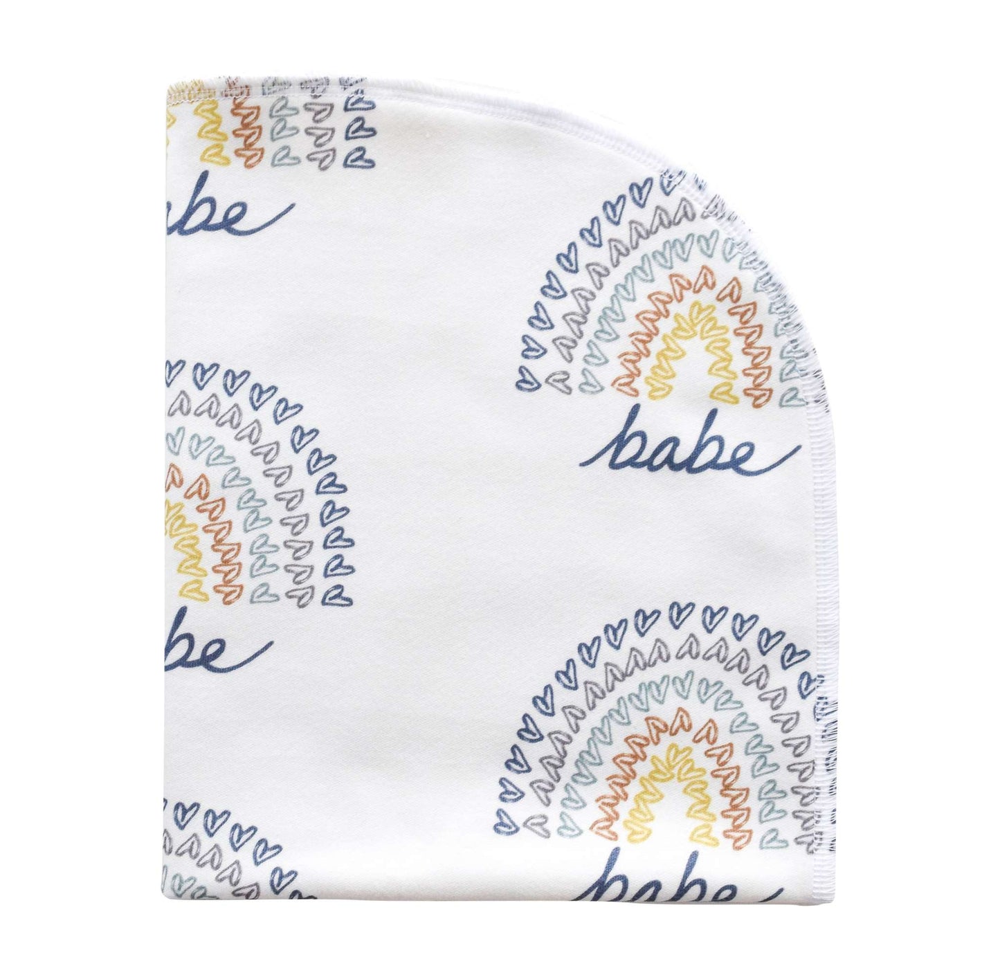 Jennifer Ann - Rainbow Babe Organic Blanket with colorful rainbow design.