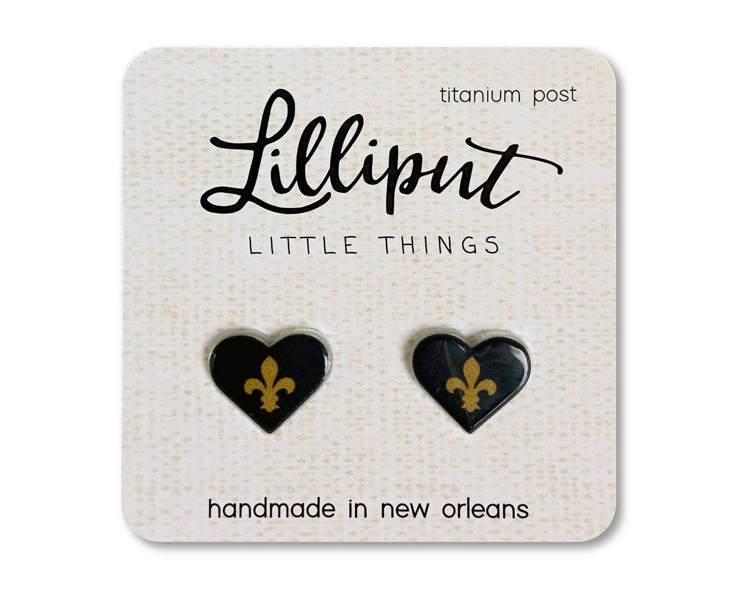 Fleur de Lis Heart Earrings Black and Gold