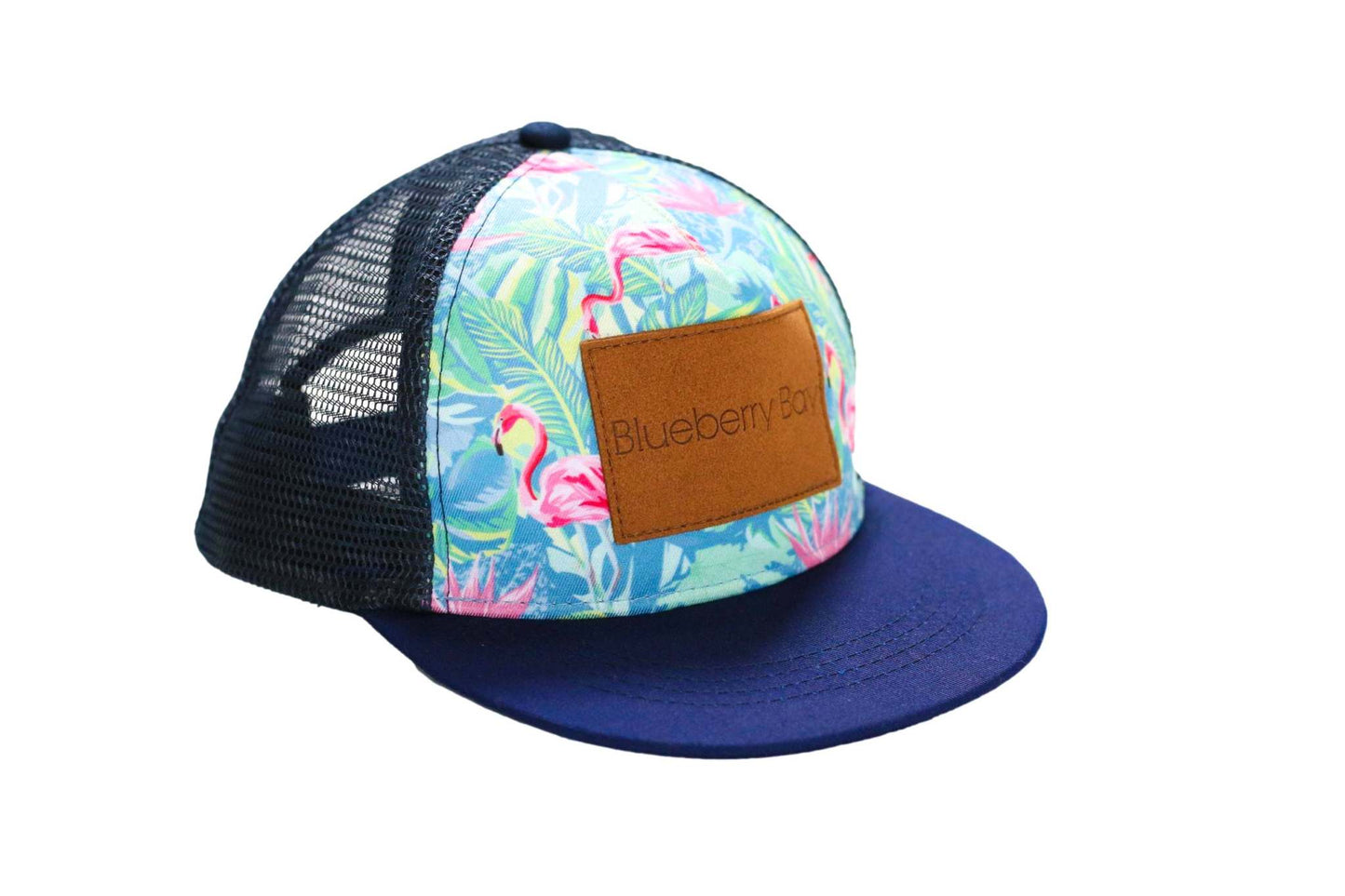 Blueberry Bay - Parkshore Island Trucker Hat with mesh back and adjustable closure.