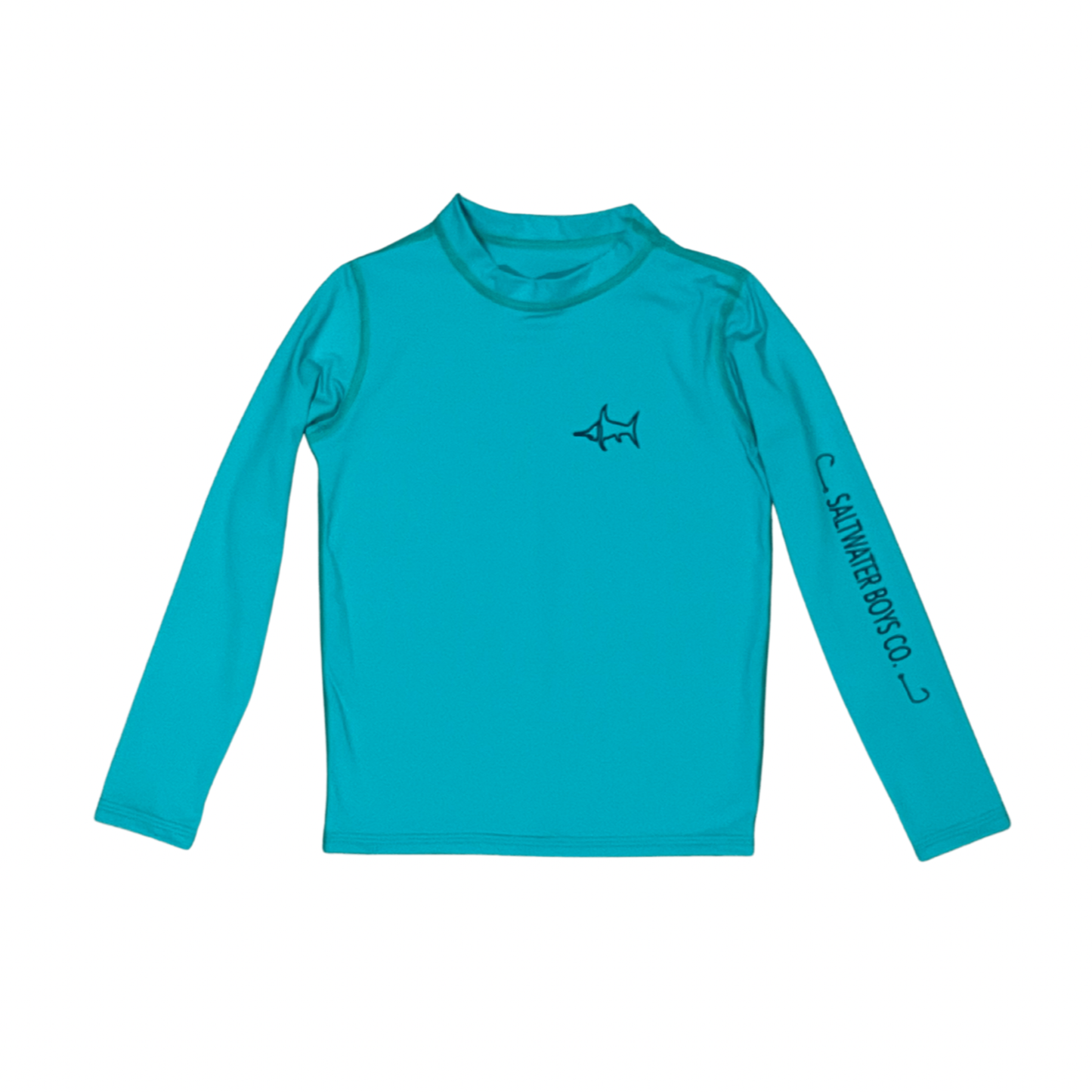 Saltwater Boys Company Tybee Rashguard for kids, teal long-sleeve, UPF 50+ protection.