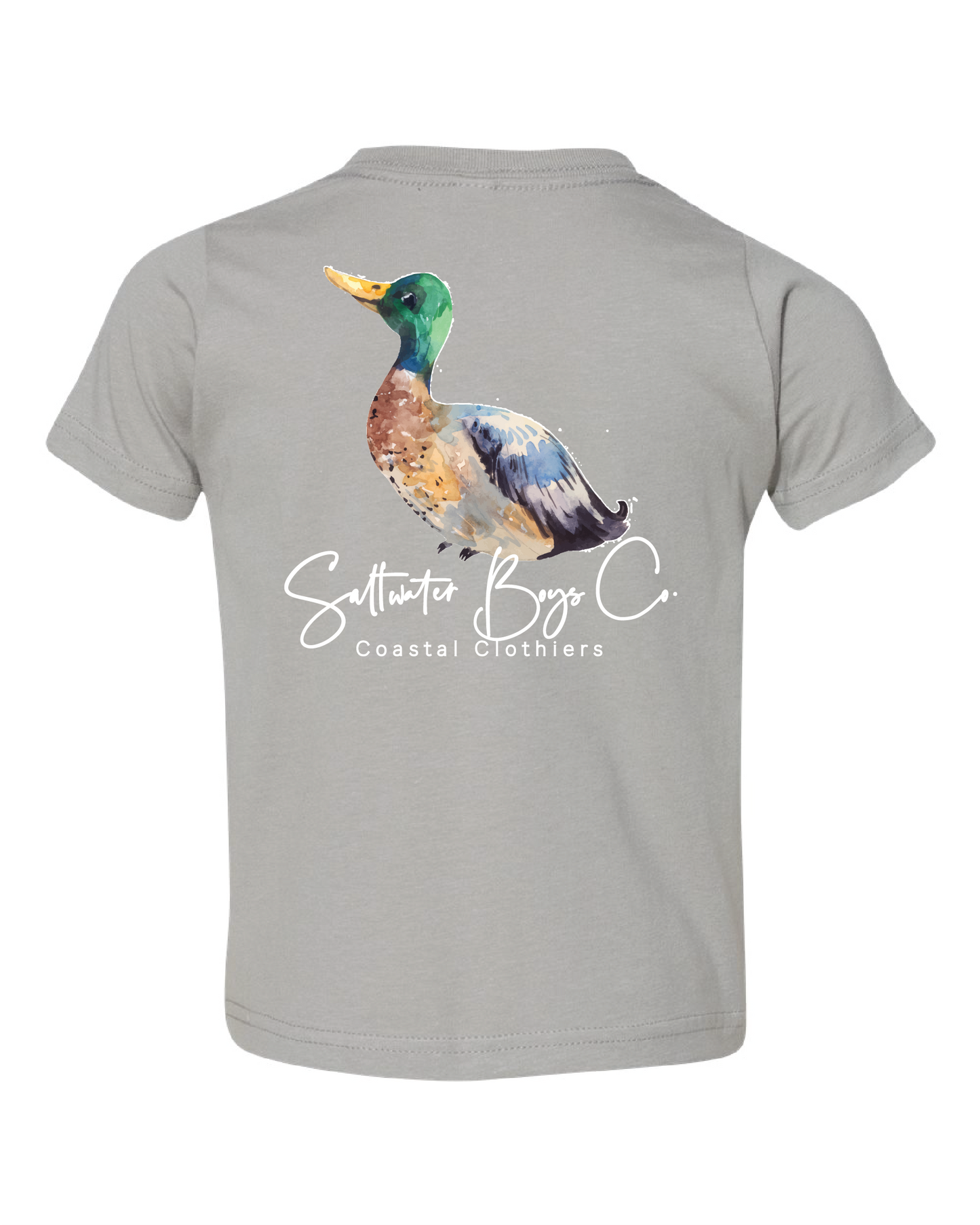 Saltwater Boys Company Drake Mallard Short Sleeve Tee in grey with duck design.