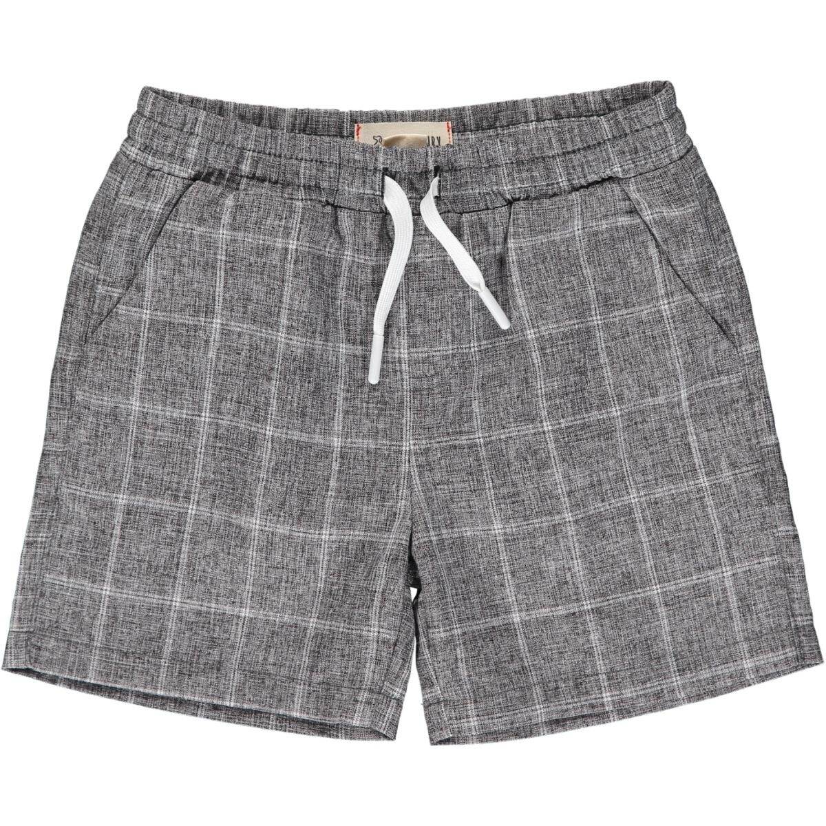 Black Grid Swim Shorts, versatile cotton swimwear with sophisticated grid pattern and net lining.