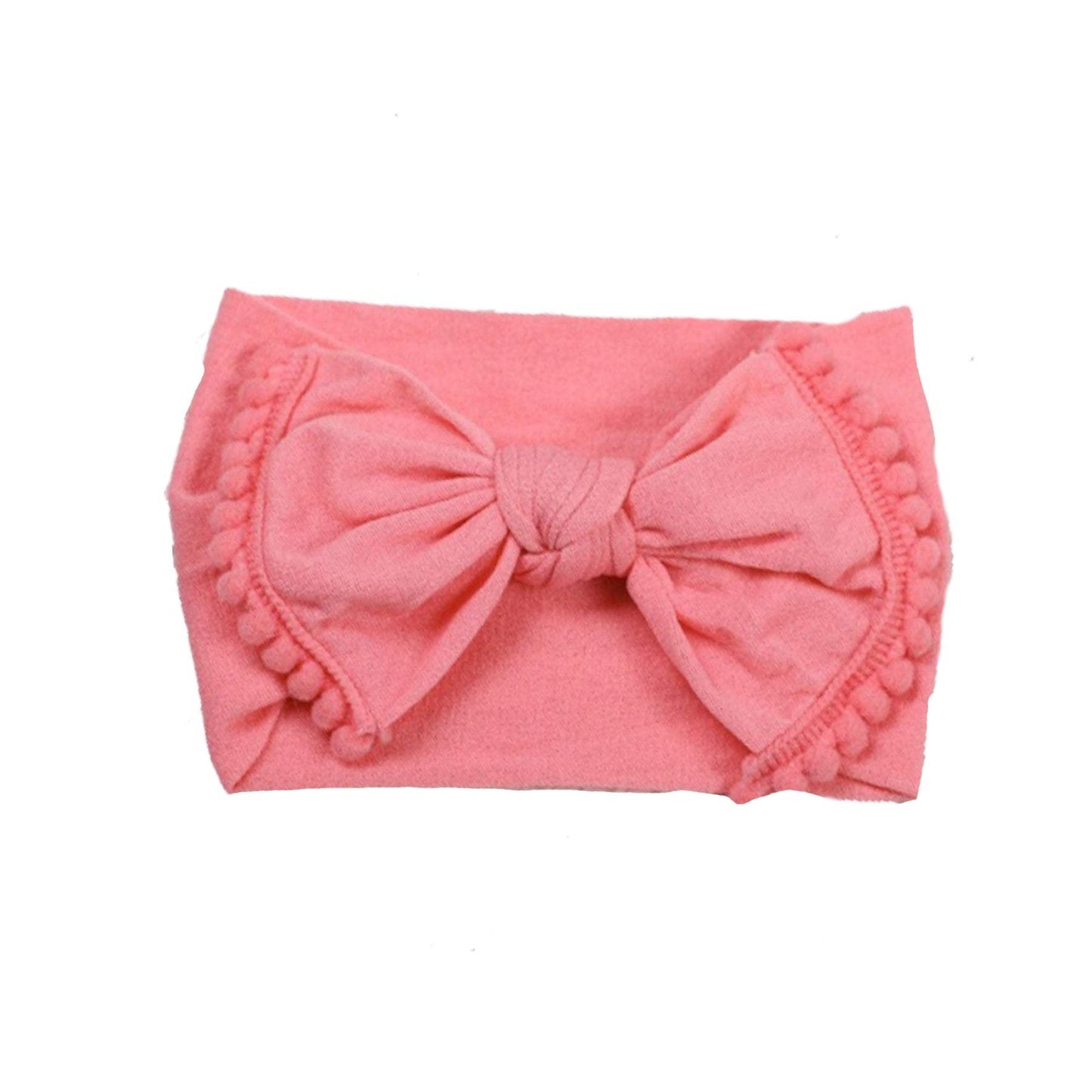 Pom Pom Nylon Baby Headband with Bow and Trim