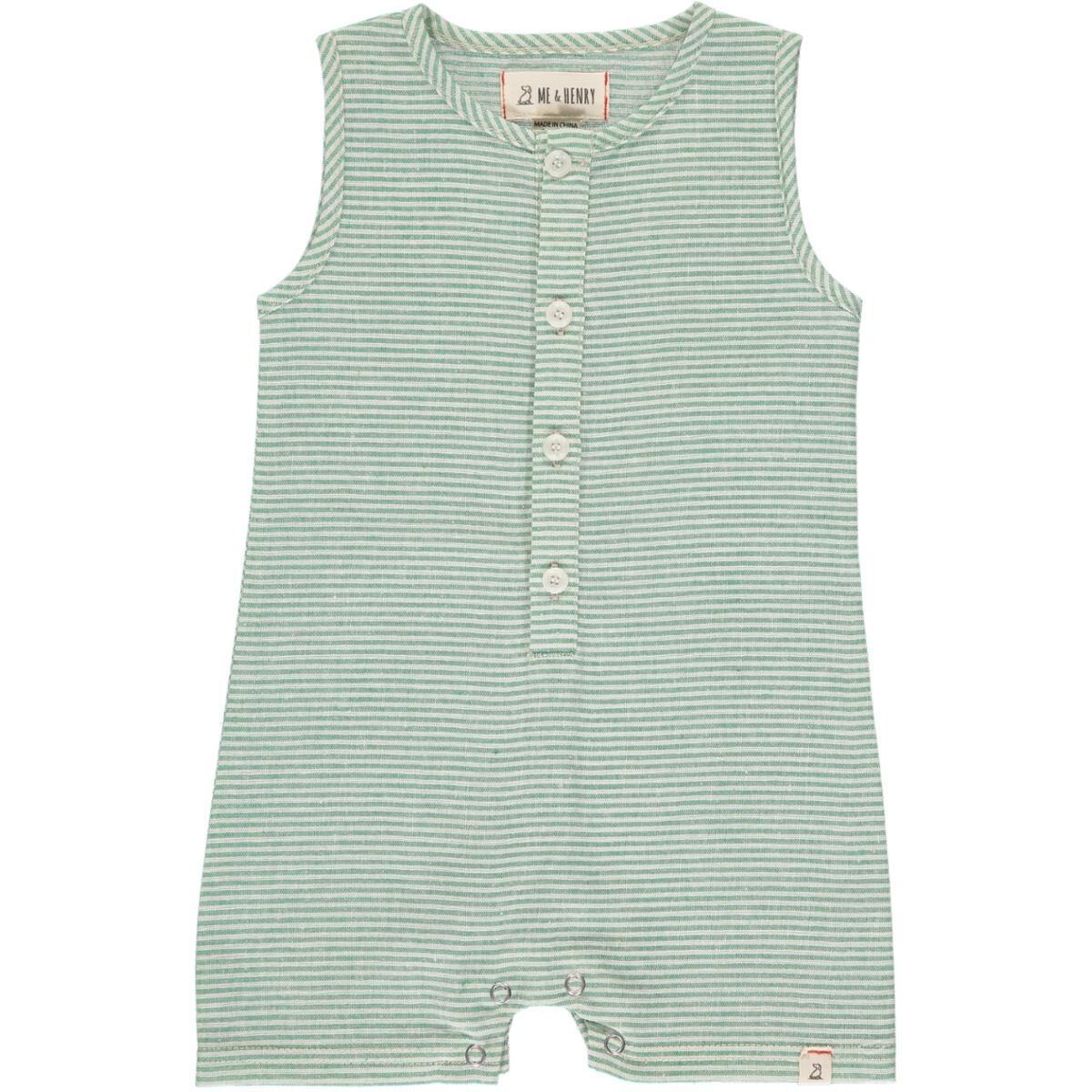 Green Stripe Playsuit for babies, 100% cotton, by Me & Henry.
