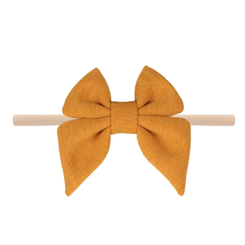 Butter soft nylon baby bow headband with cotton bow, 0-12M.