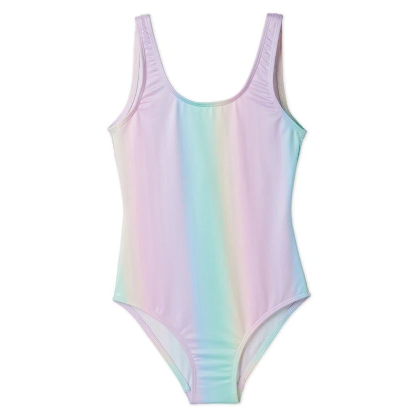 Colorful Rainbow Tank Swimsuit with vibrant design and comfortable fit.