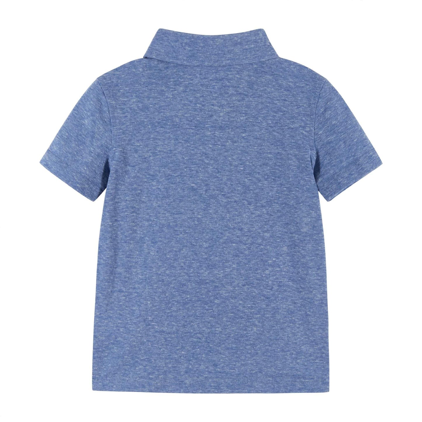 Andy & Evan Boys Polo Shirt in blue with button-up collar and embroidered shark design.