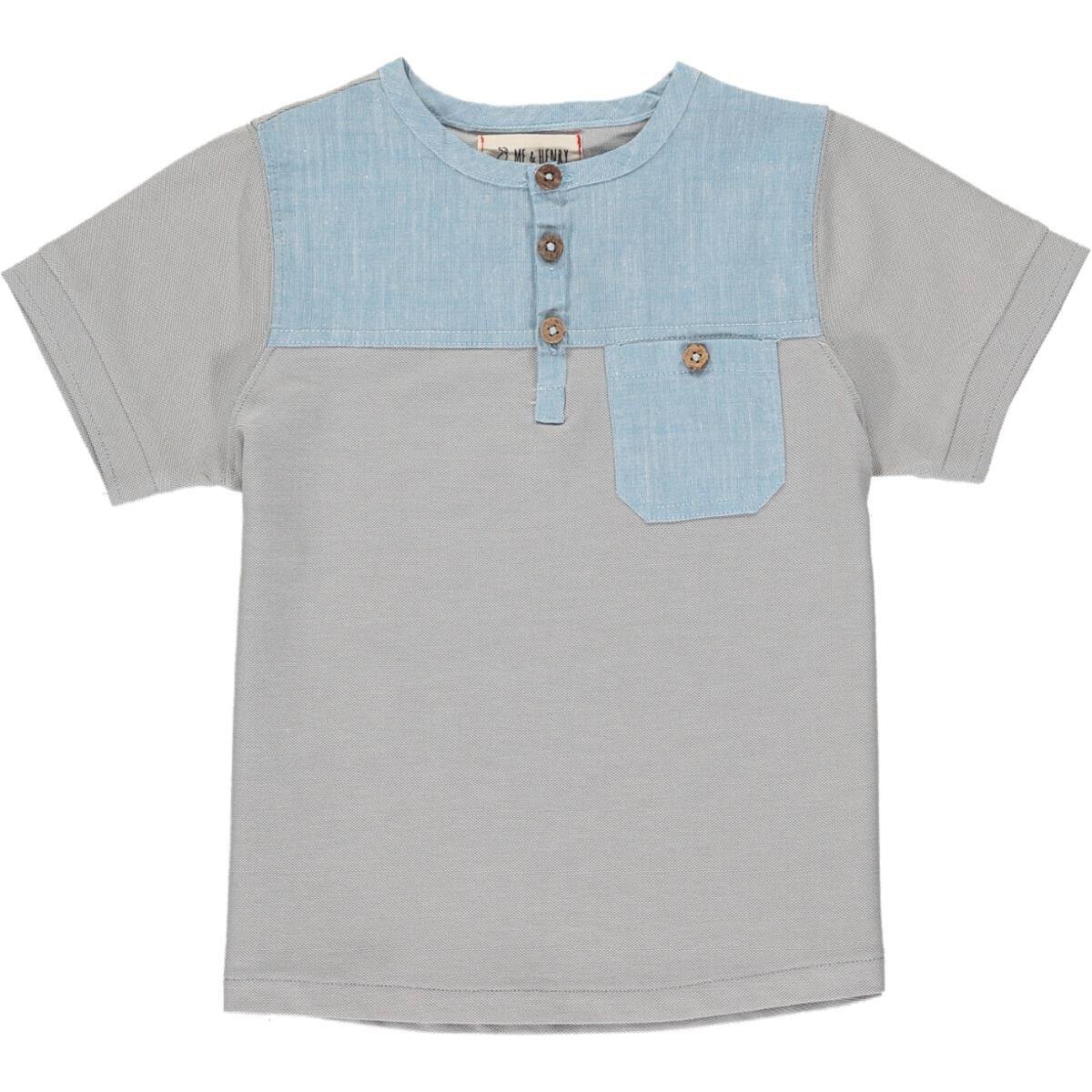 Soft Grey Pique Henley shirt, 100% cotton, with button detail on the chest.