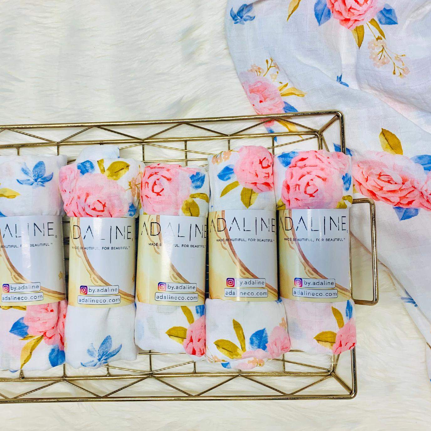 Adaline Paradise Floral Swaddle Blanket, bamboo-cotton blend, floral design, ideal for swaddling, lightweight, breathable.