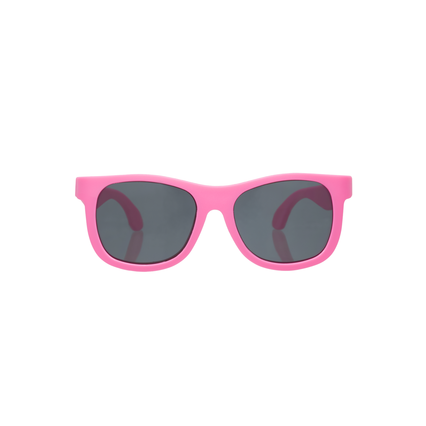 Pink Navigator sunglasses with flexible rubber frames and 100% UV protection.