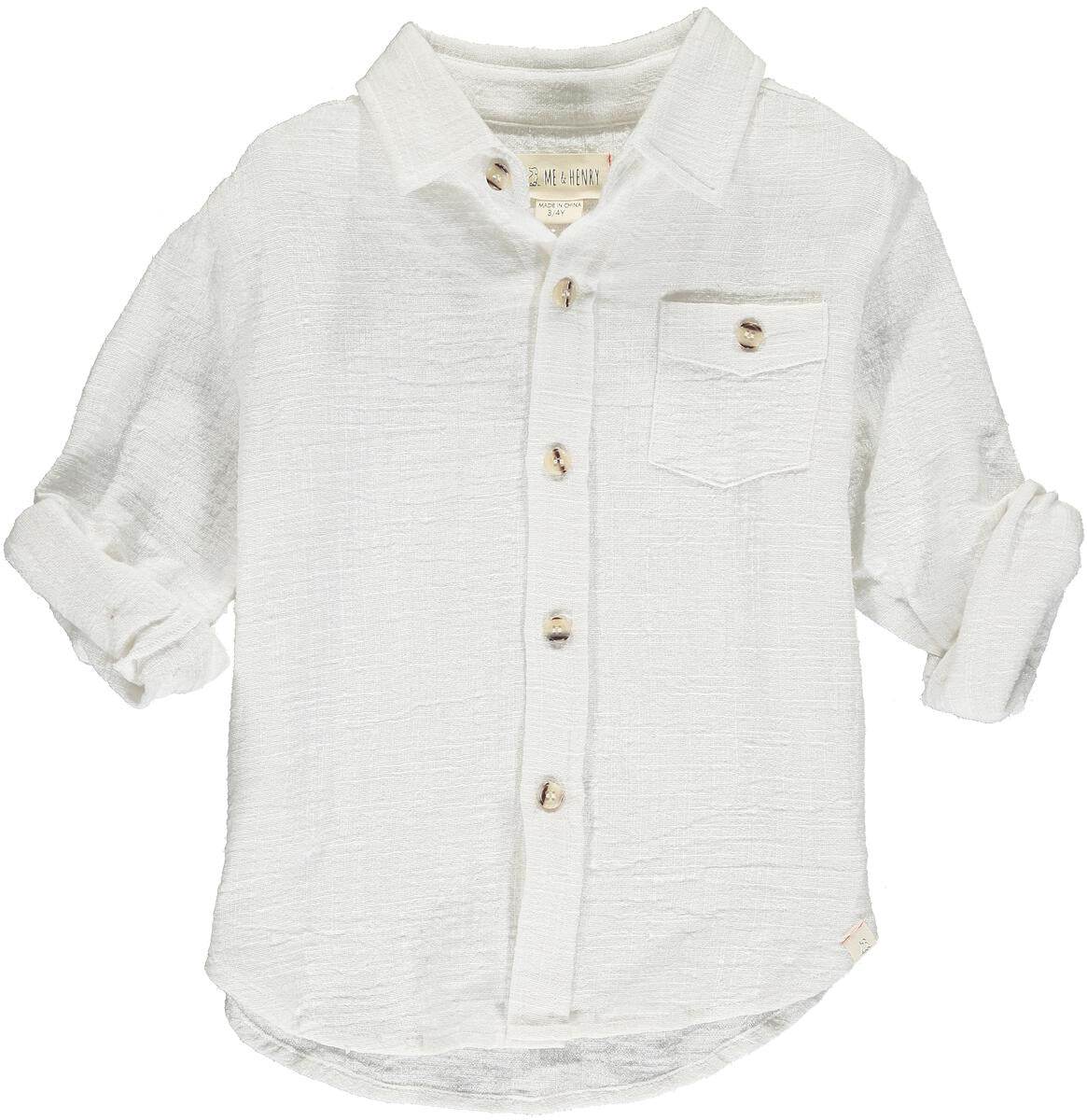 White long sleeved shirt made from 100% cotton with button details.