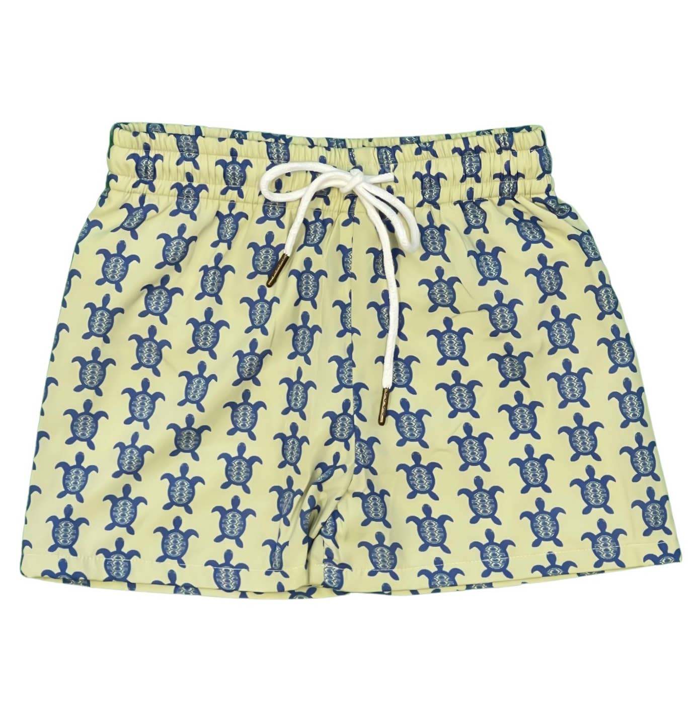 Little Saint Simons Swim Short by Saltwater Boys Company with turtle pattern and elastic waistband.
