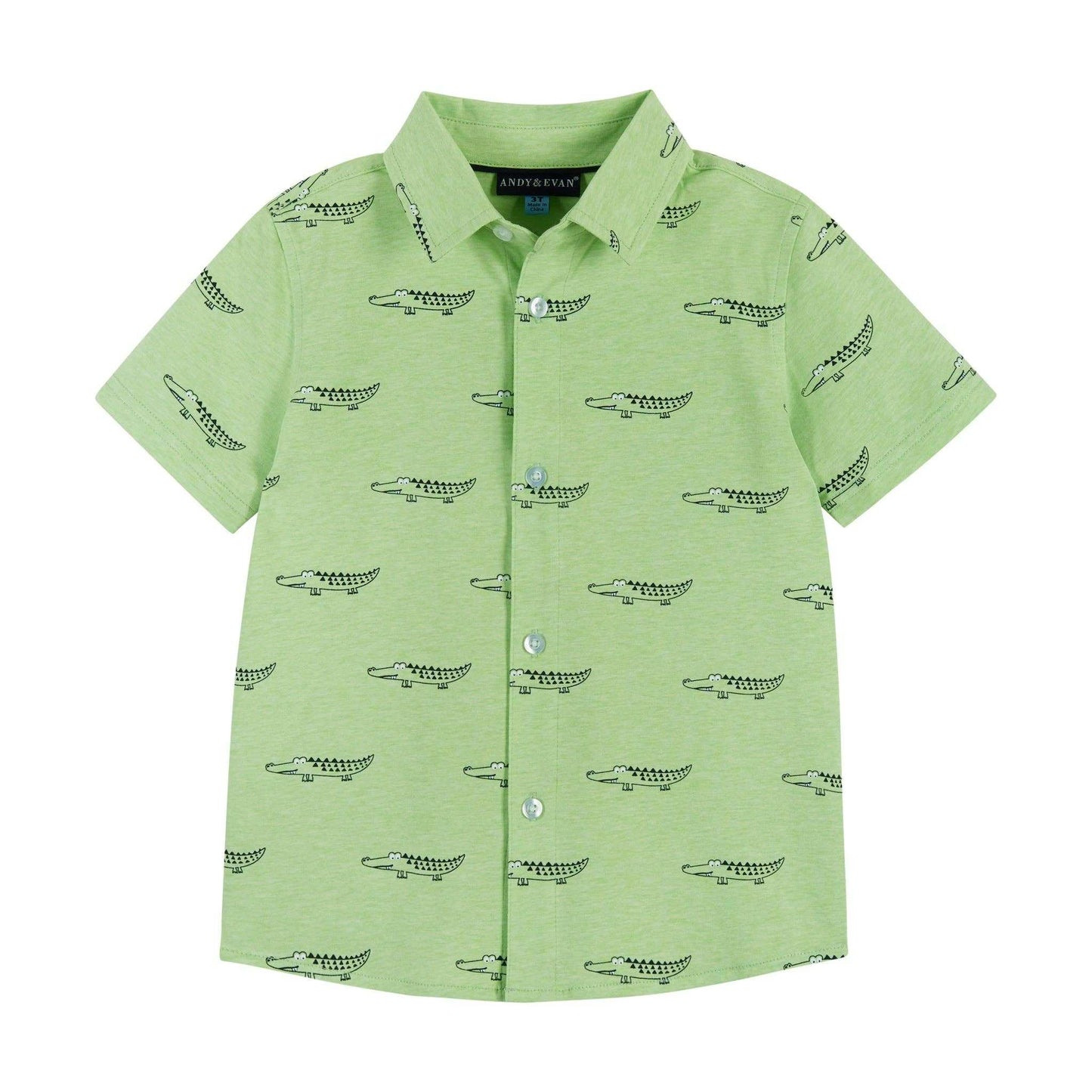 Andy & Evan Boys Knit Buttondown in light green with crocodile pattern.