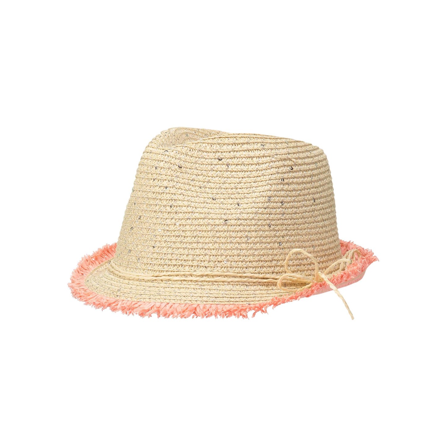 Andy & Evan Girls Straw Hat with pink rope, beige color, flat top, and wide brim.