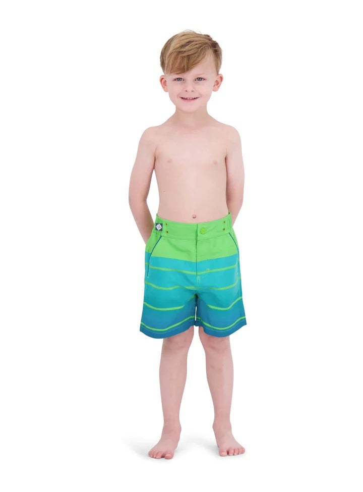 Andy & Evan Boys Swim Bottom in Aqua Stripe with UPF50 protection.