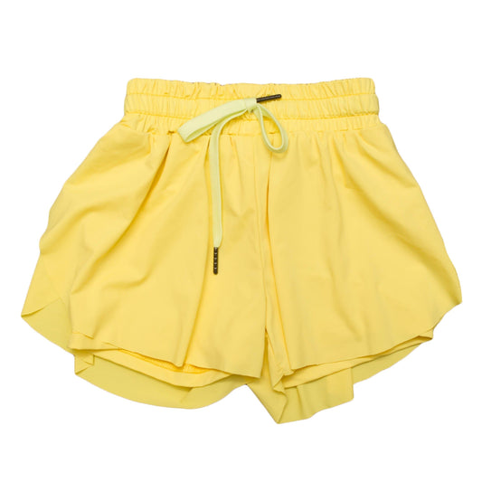 Yellow kid butterfly shorts with elastic waistband and drawstring