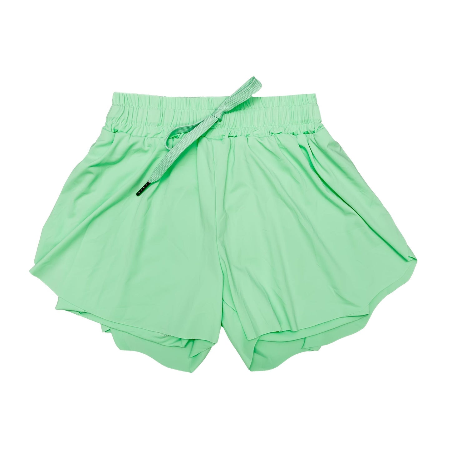 Neon Green Kid Butterfly Shorts with elastic waistband and drawstring for girls