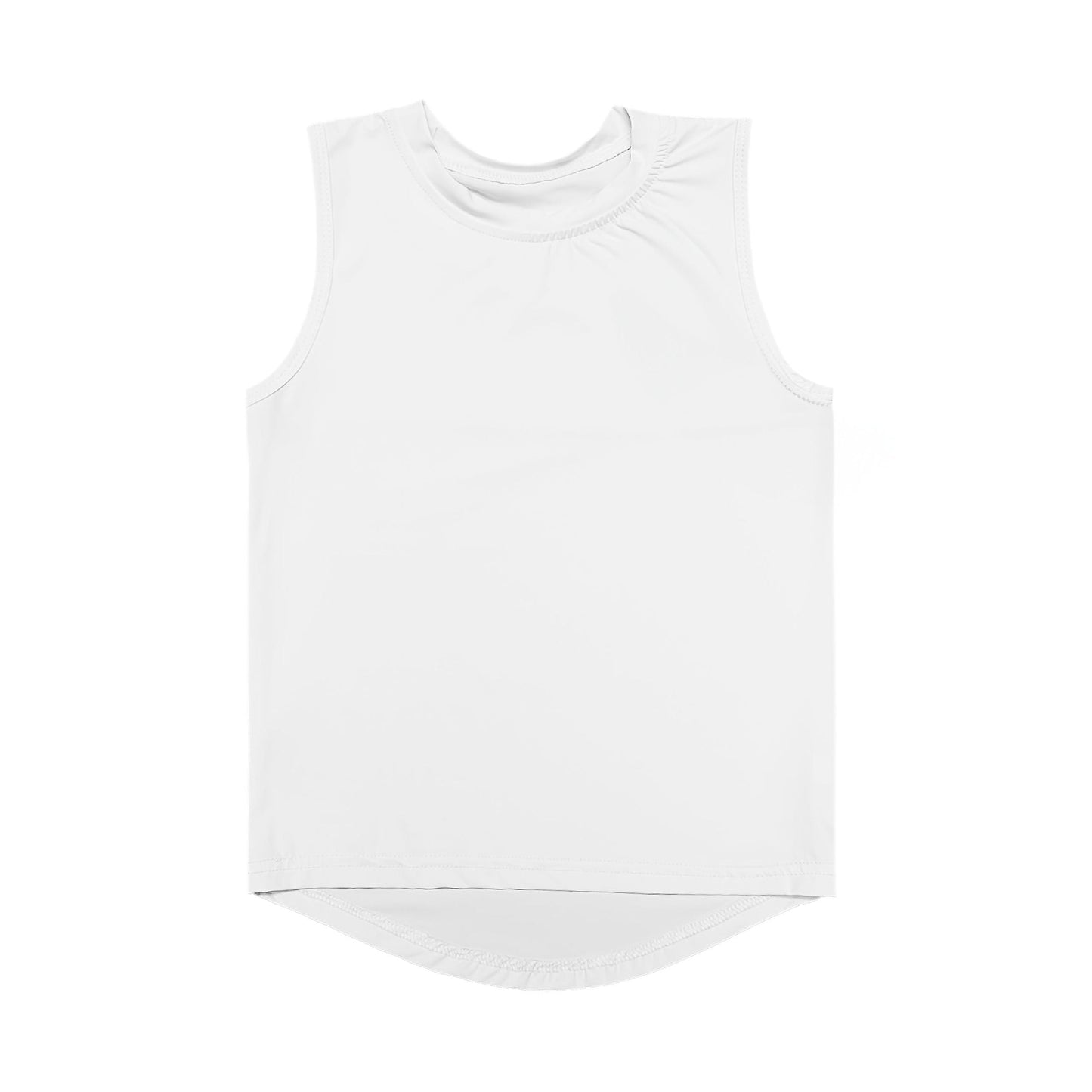 White High Low Kid Tank with sleeveless design and soft breathable fabric.