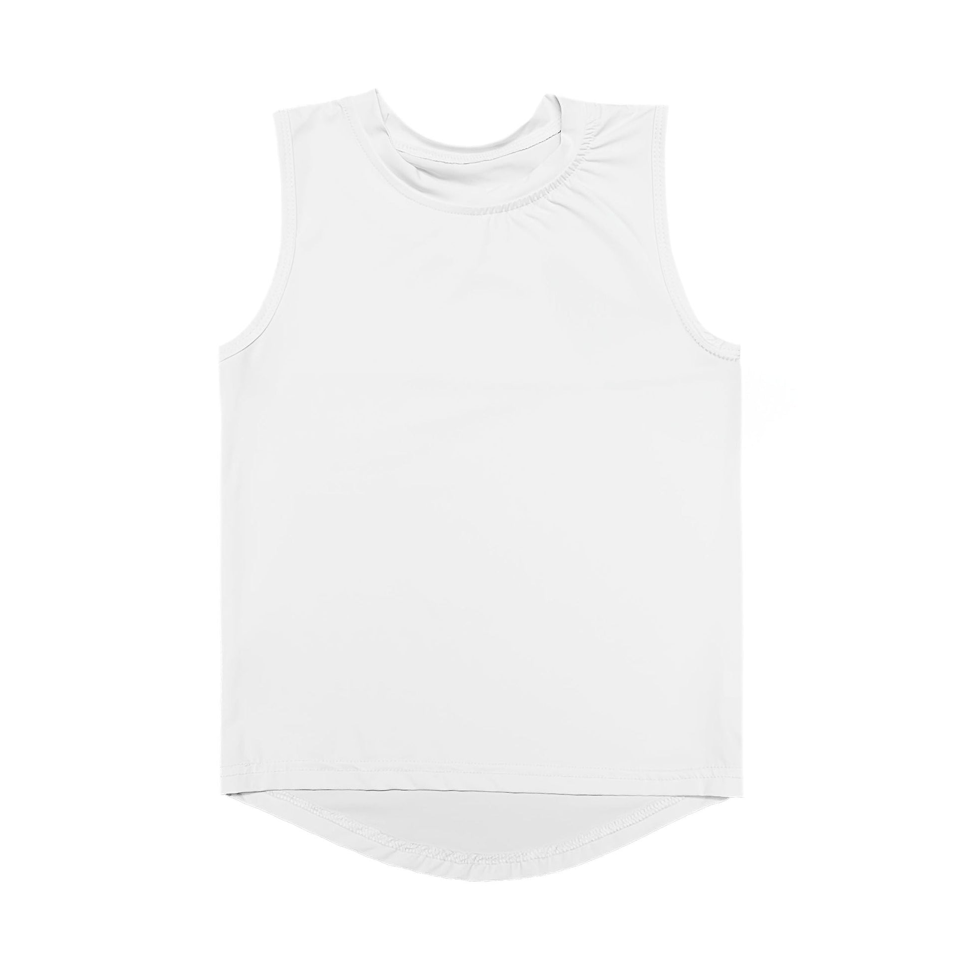 White High Low Kid Tank with sleeveless design and soft breathable fabric.