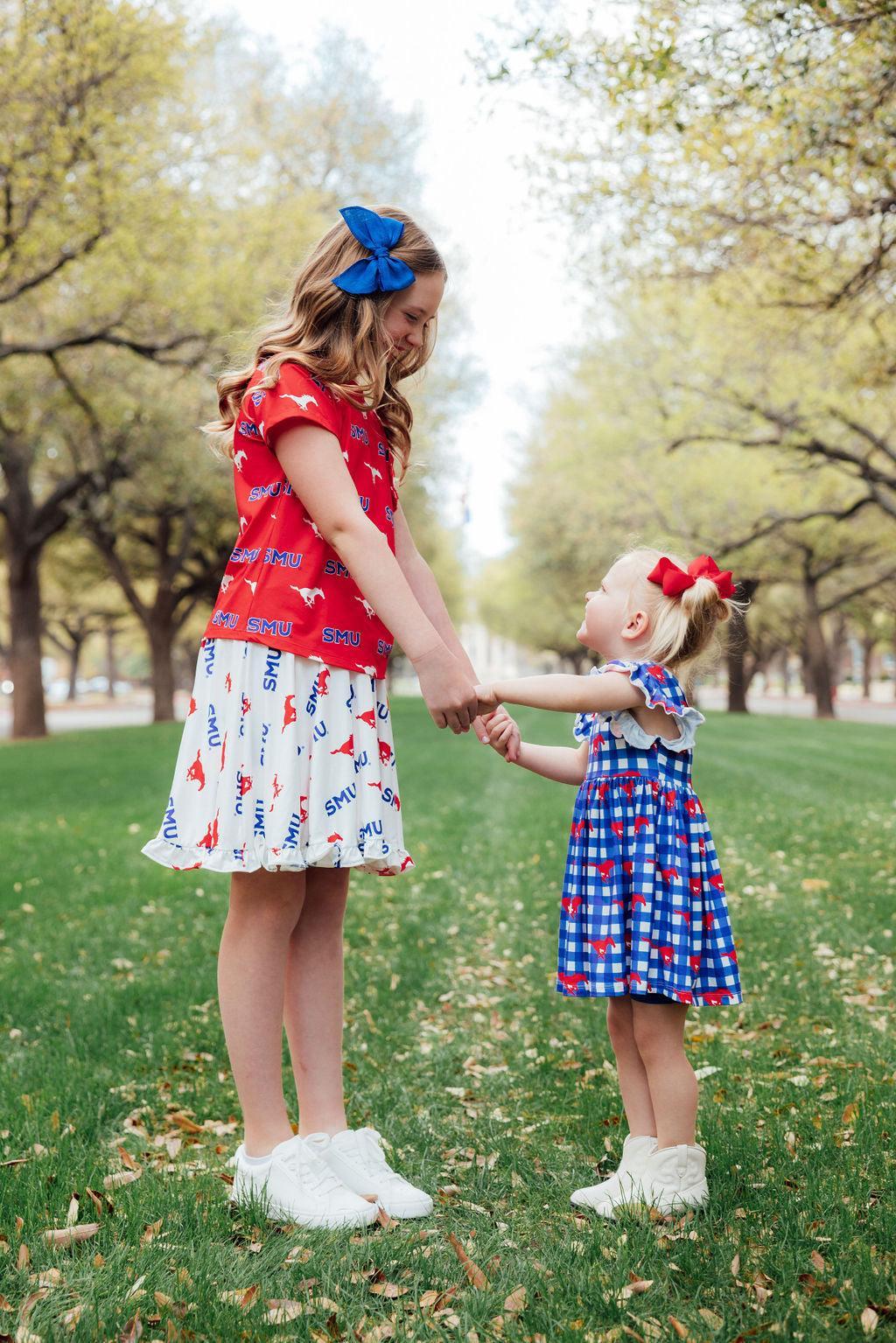 SMU Red Mustang Ruffle Pocket Tee