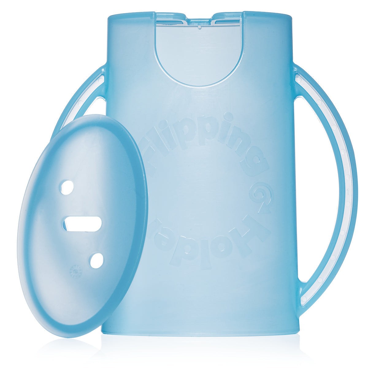 Blue Flipping Holder Deluxe with lid, front view