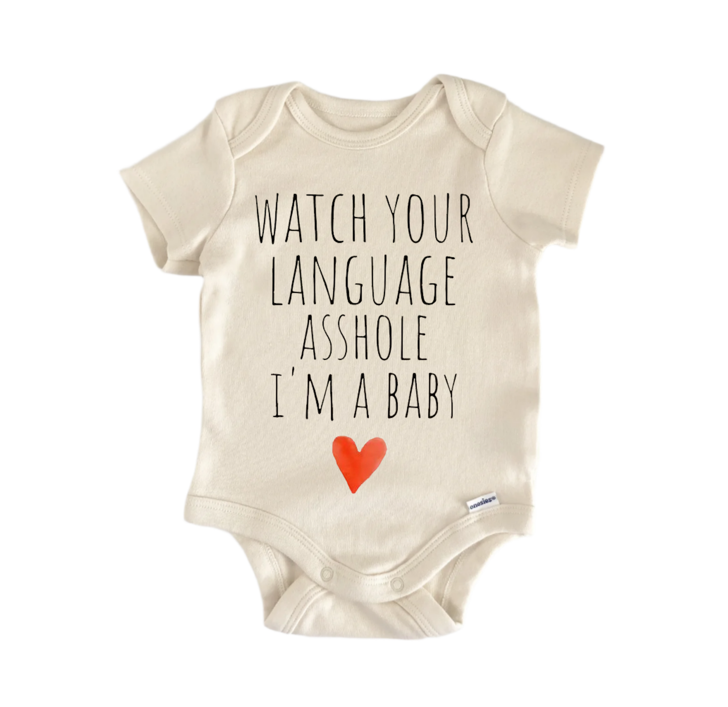 Watch your language newborn gift baby onesie front view