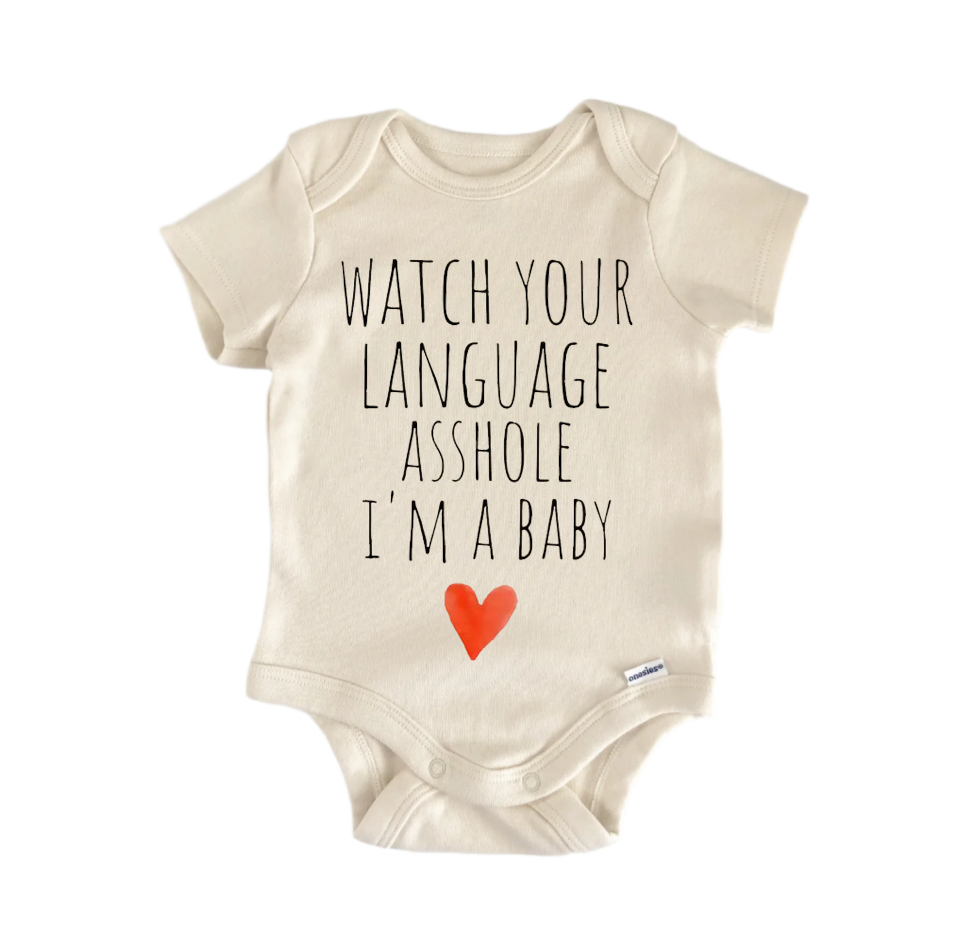 Watch your language newborn gift baby onesie front view