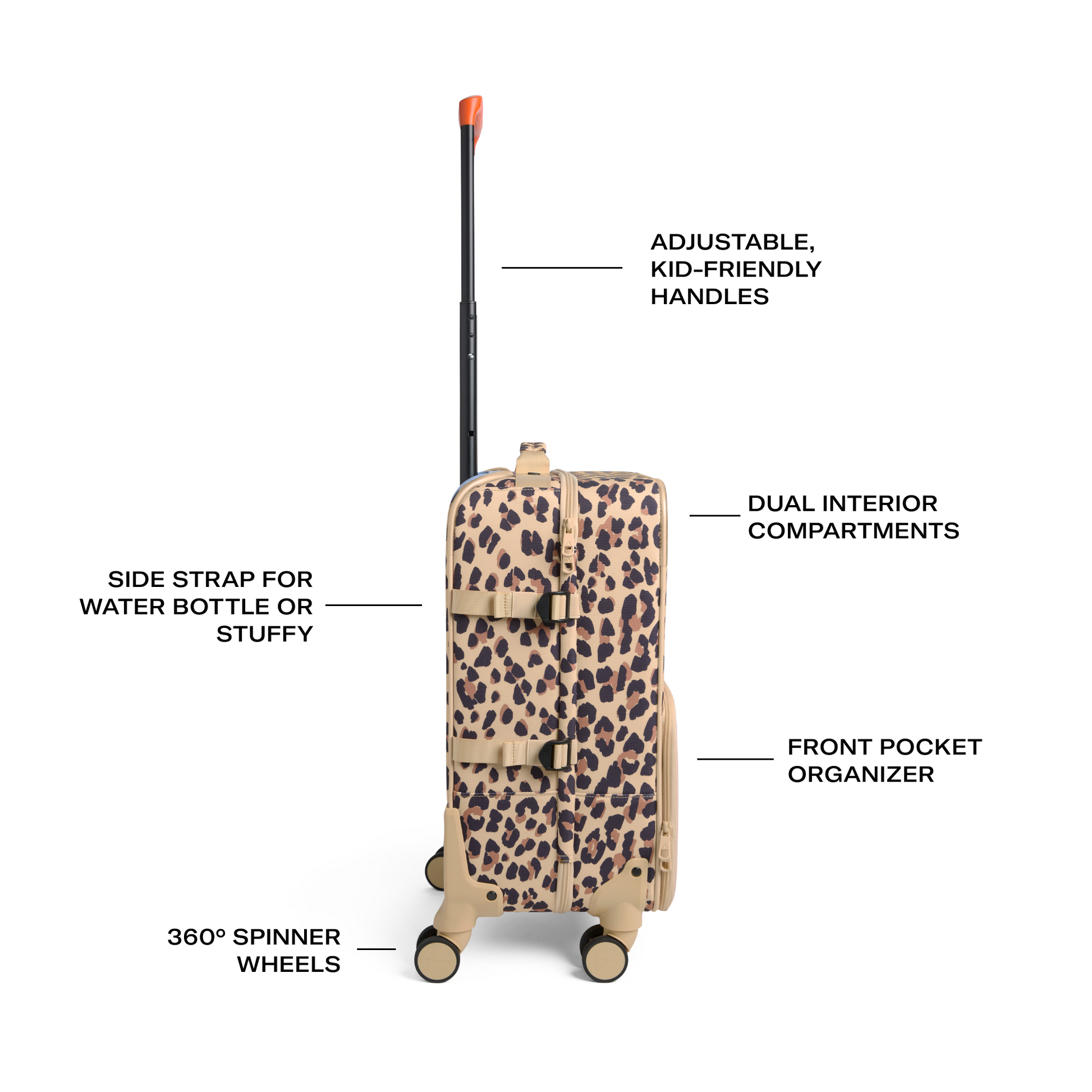 Logan Carry-On Suitcase in Leopard, side detail