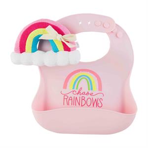 Silicone bib and rattle set front view