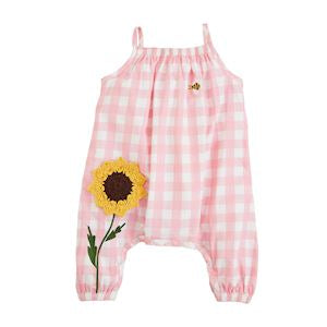 Pink plaid baby romper front view