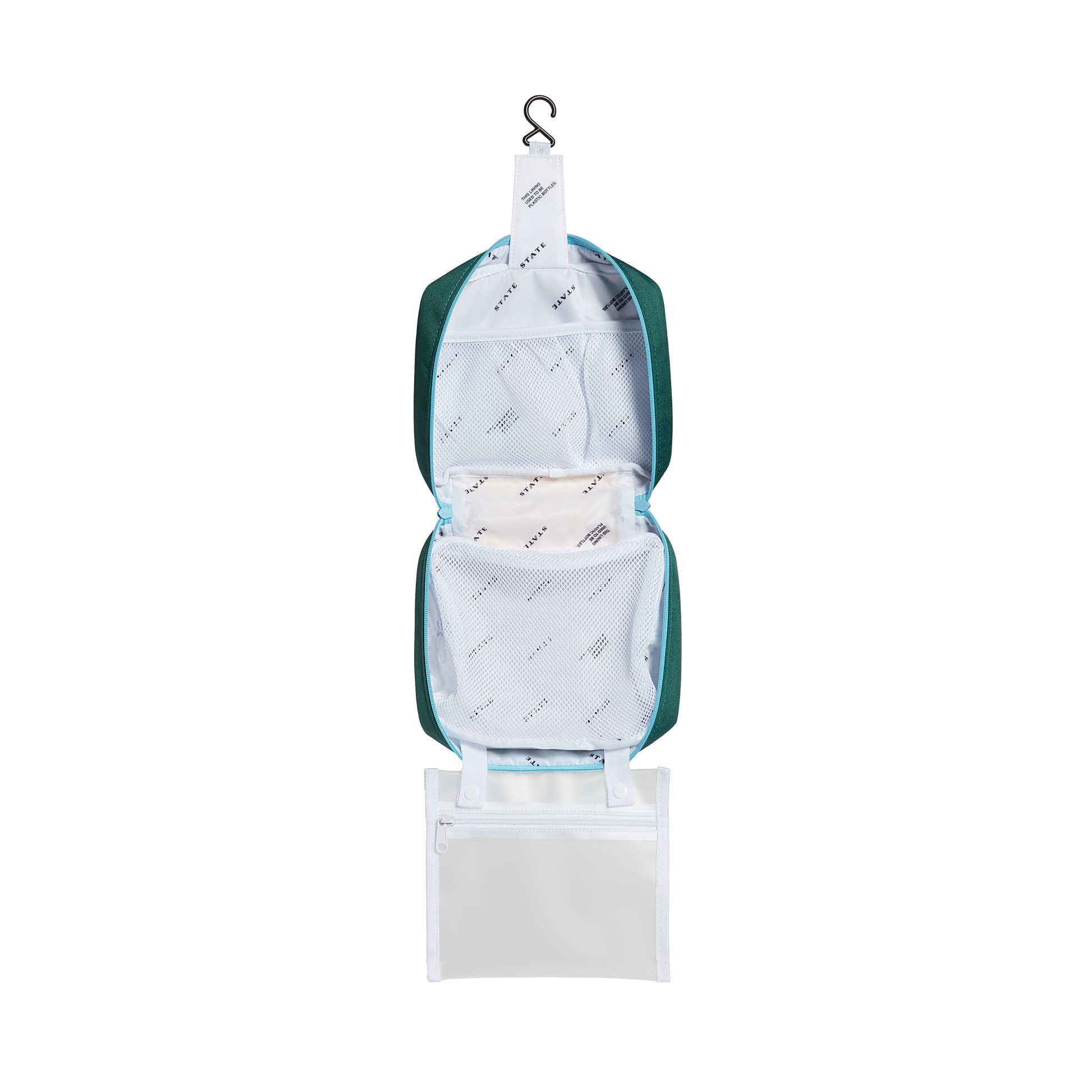Bensen Toiletry Kit in Green/Navy, zip detail