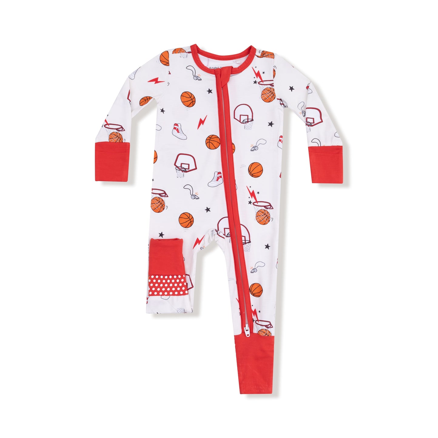 Basketball uniform convertible romper for babies, front view