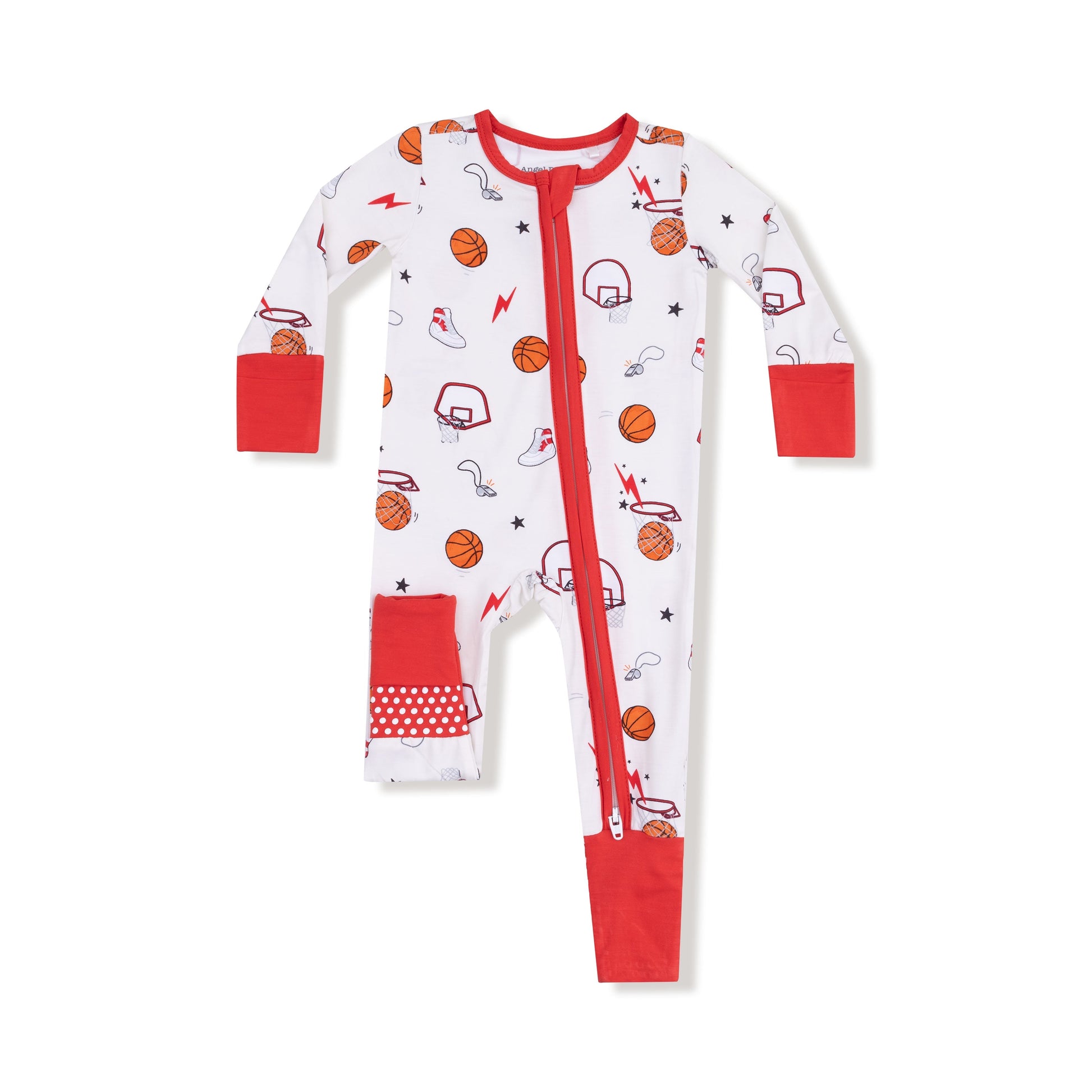 Basketball uniform convertible romper for babies, front view
