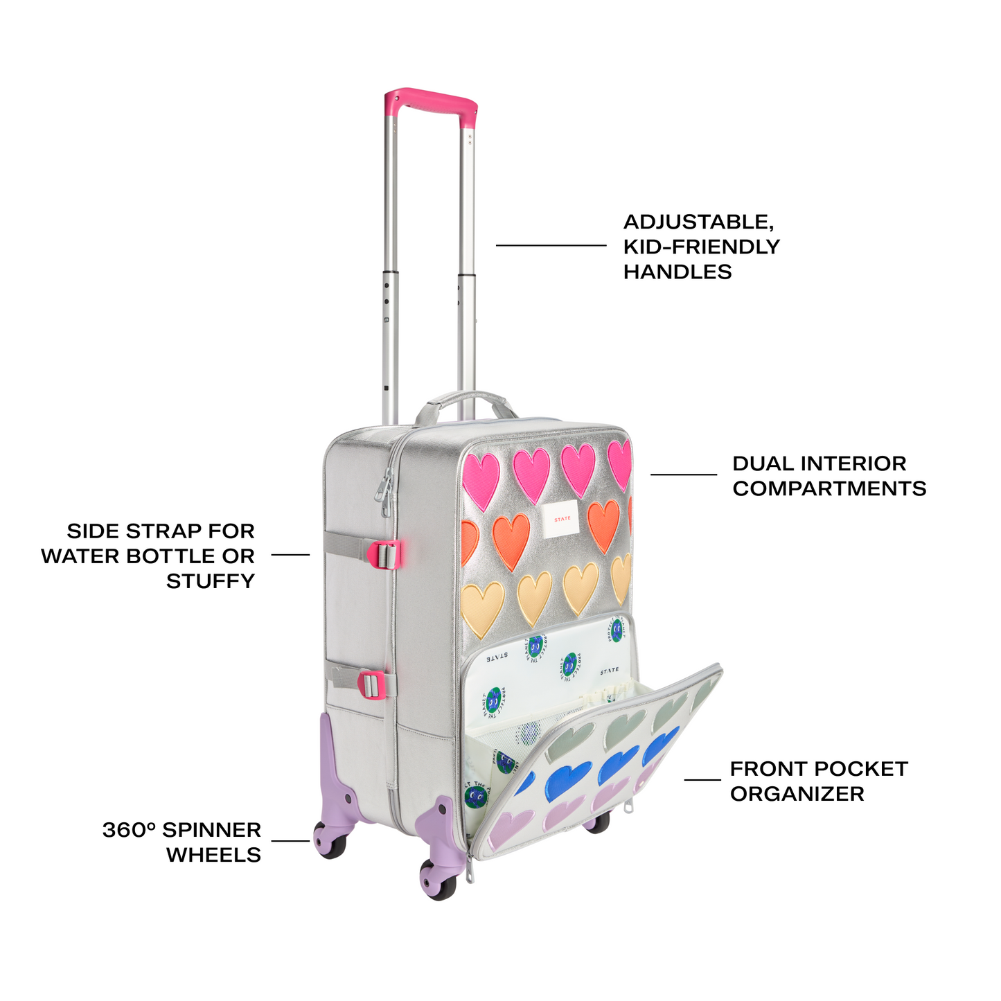 Logan Carry-On Suitcase in Patchwork Hearts, side detail