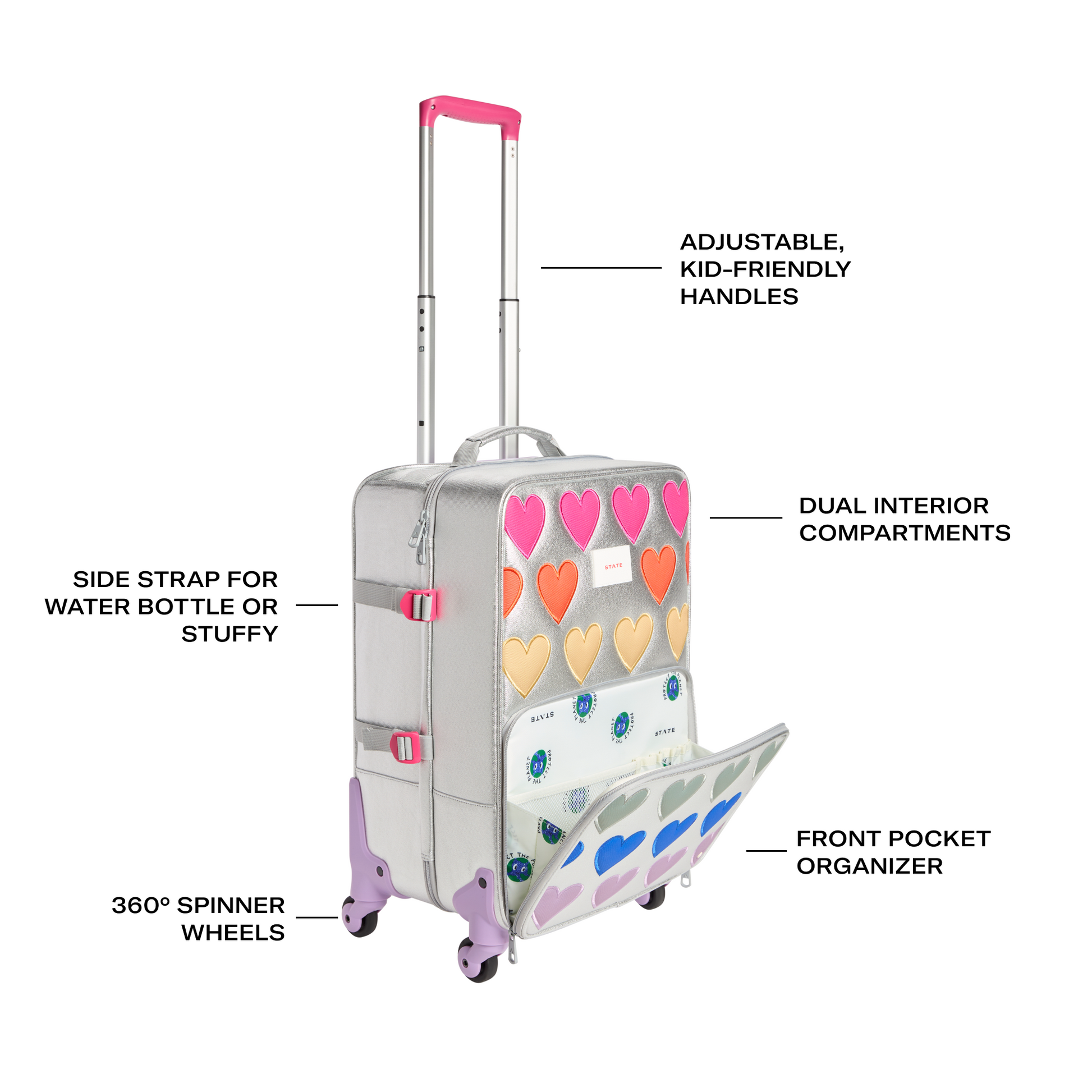 Logan Carry-On Suitcase in Patchwork Hearts, side detail
