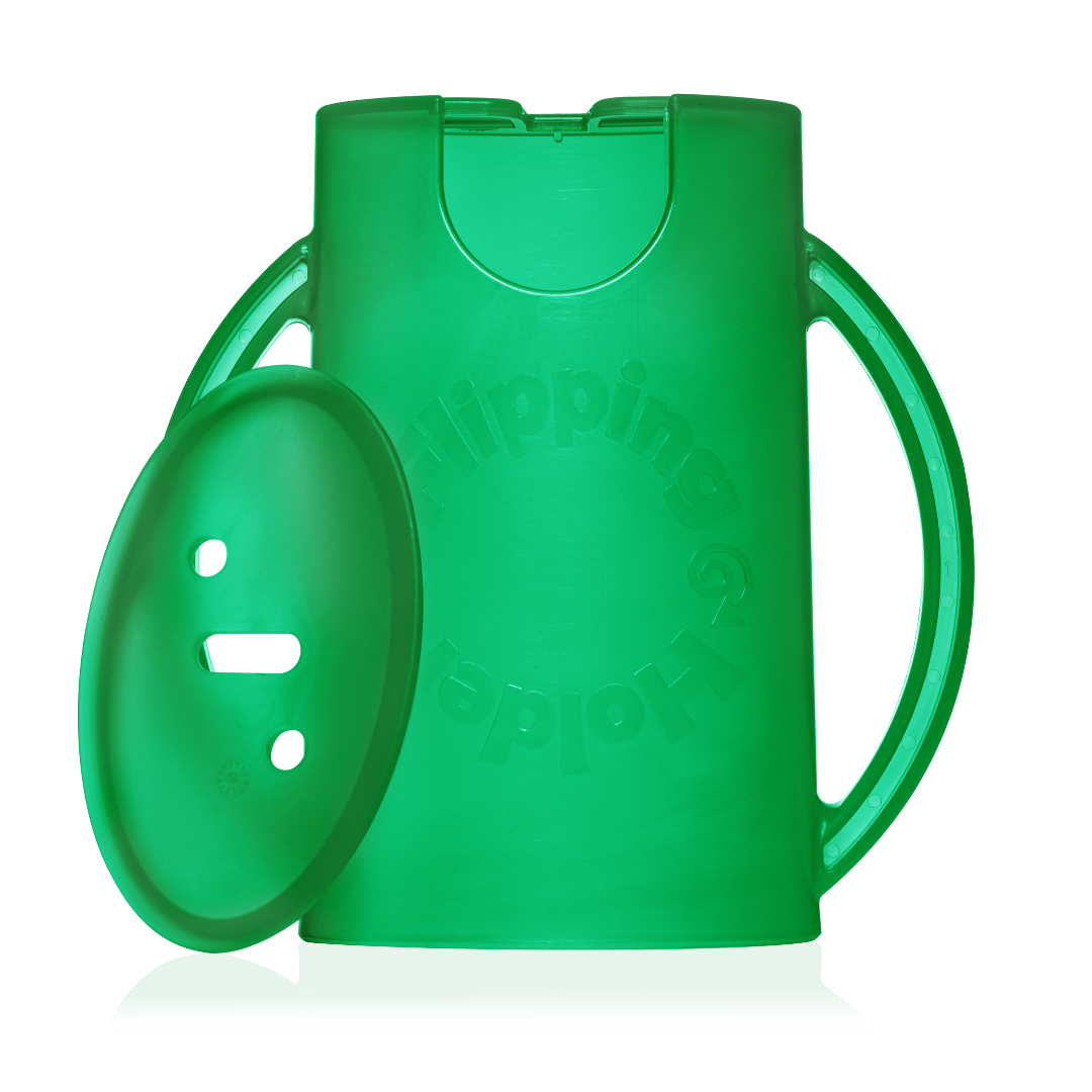 Green Flipping Holder Deluxe with lid, front view