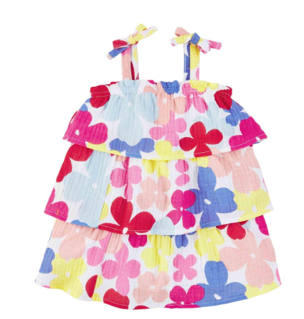 Multi-floral tiered dress front view