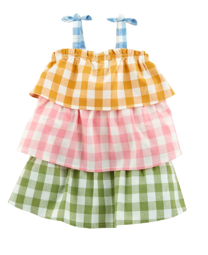 Tiered gingham dress front view