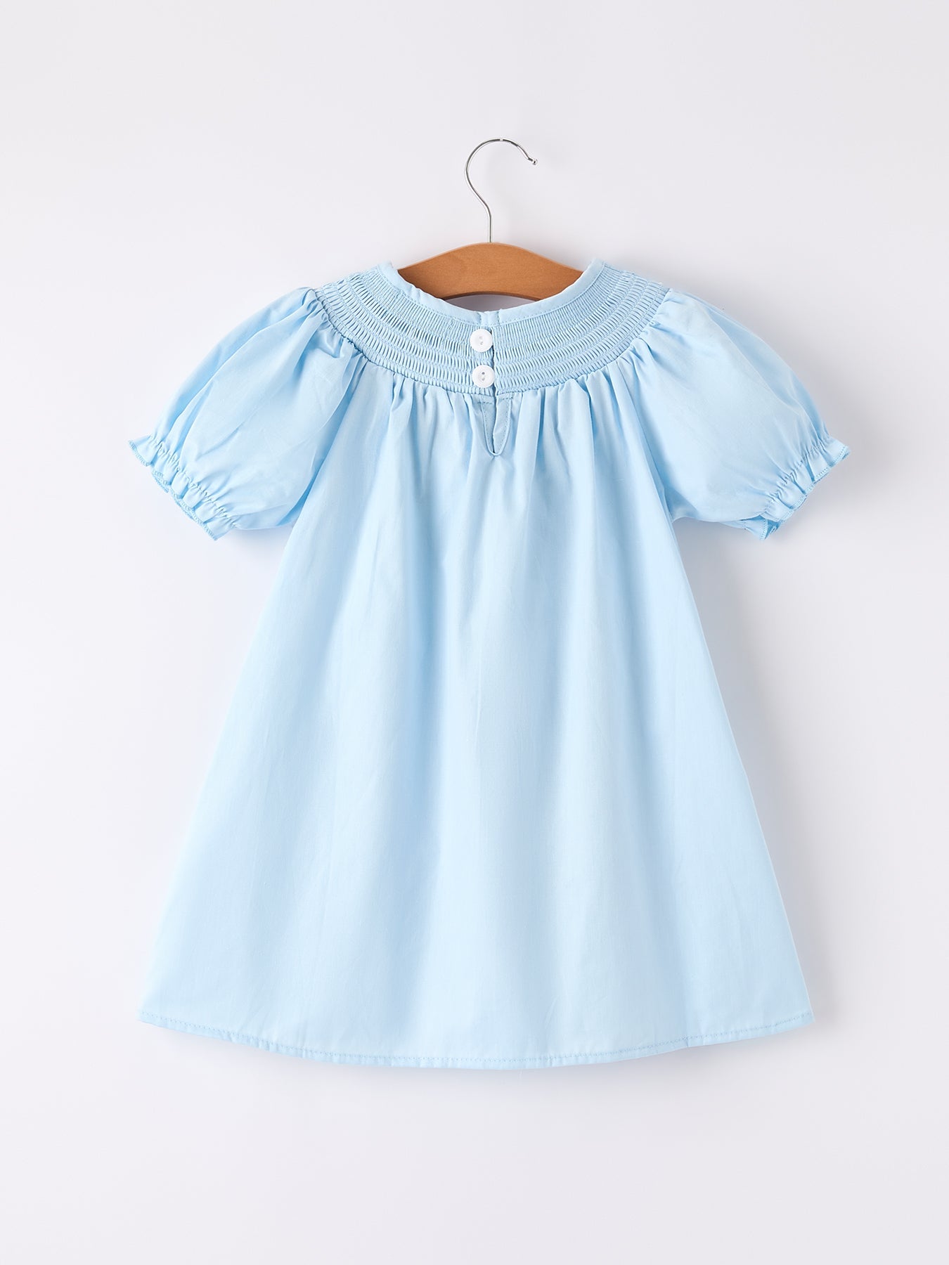 Girls Cross Smocking Embroidered Blue Dress