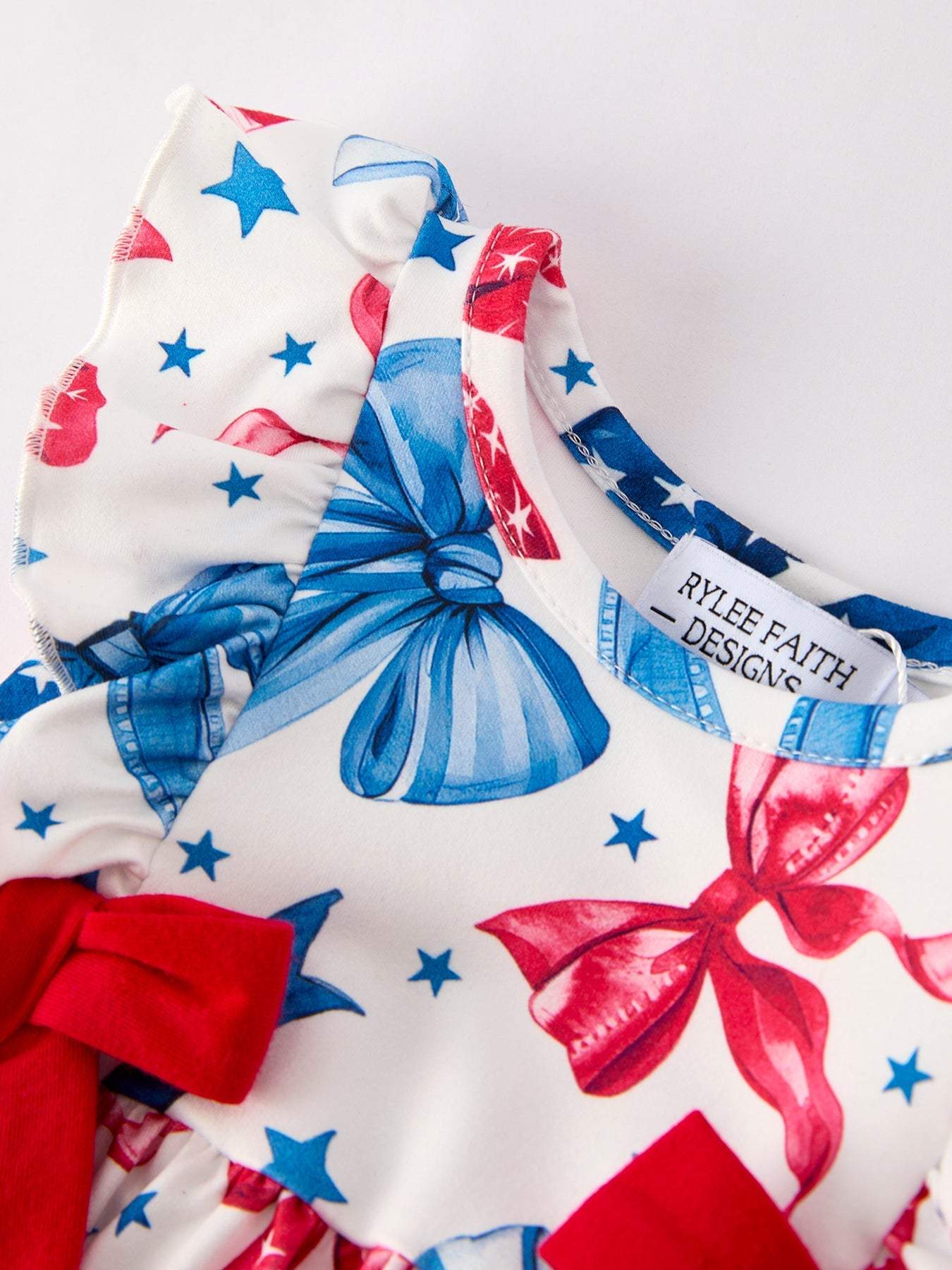 4th of july Bow Print Girls Romper - back view
