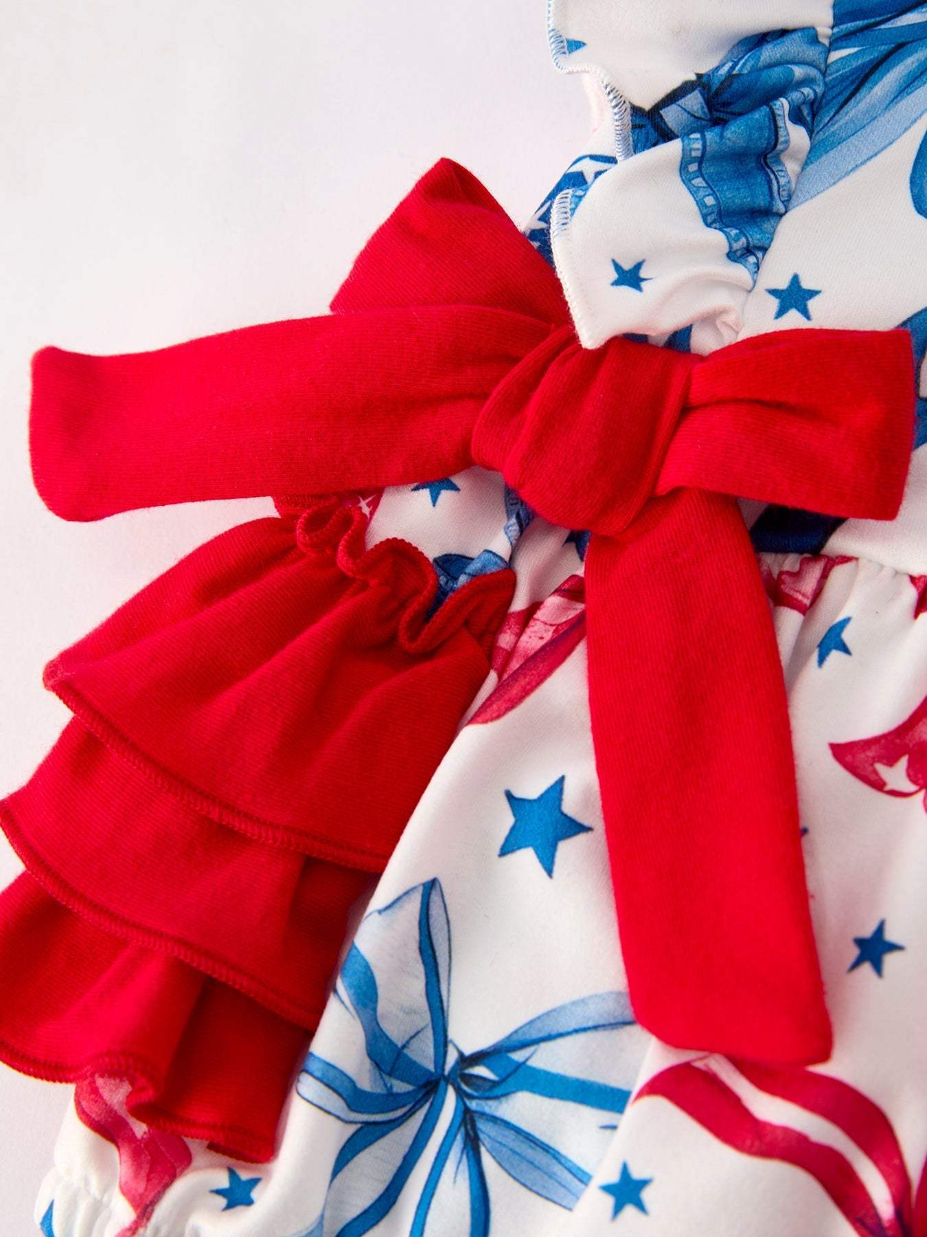 4th of july Bow Print Girls Romper - side view